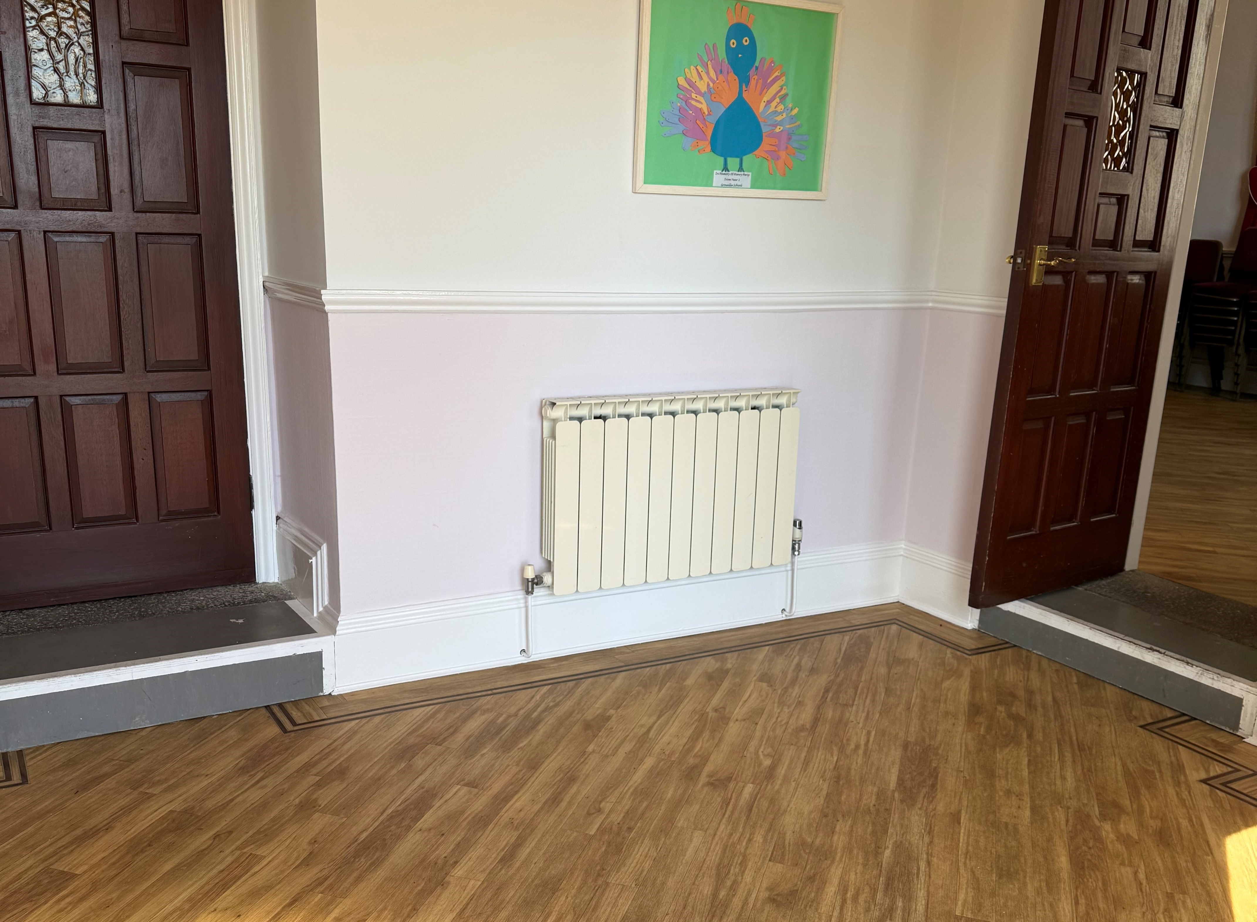 Entrance Hall inside Grouville Parish Hall showing doorway into hall