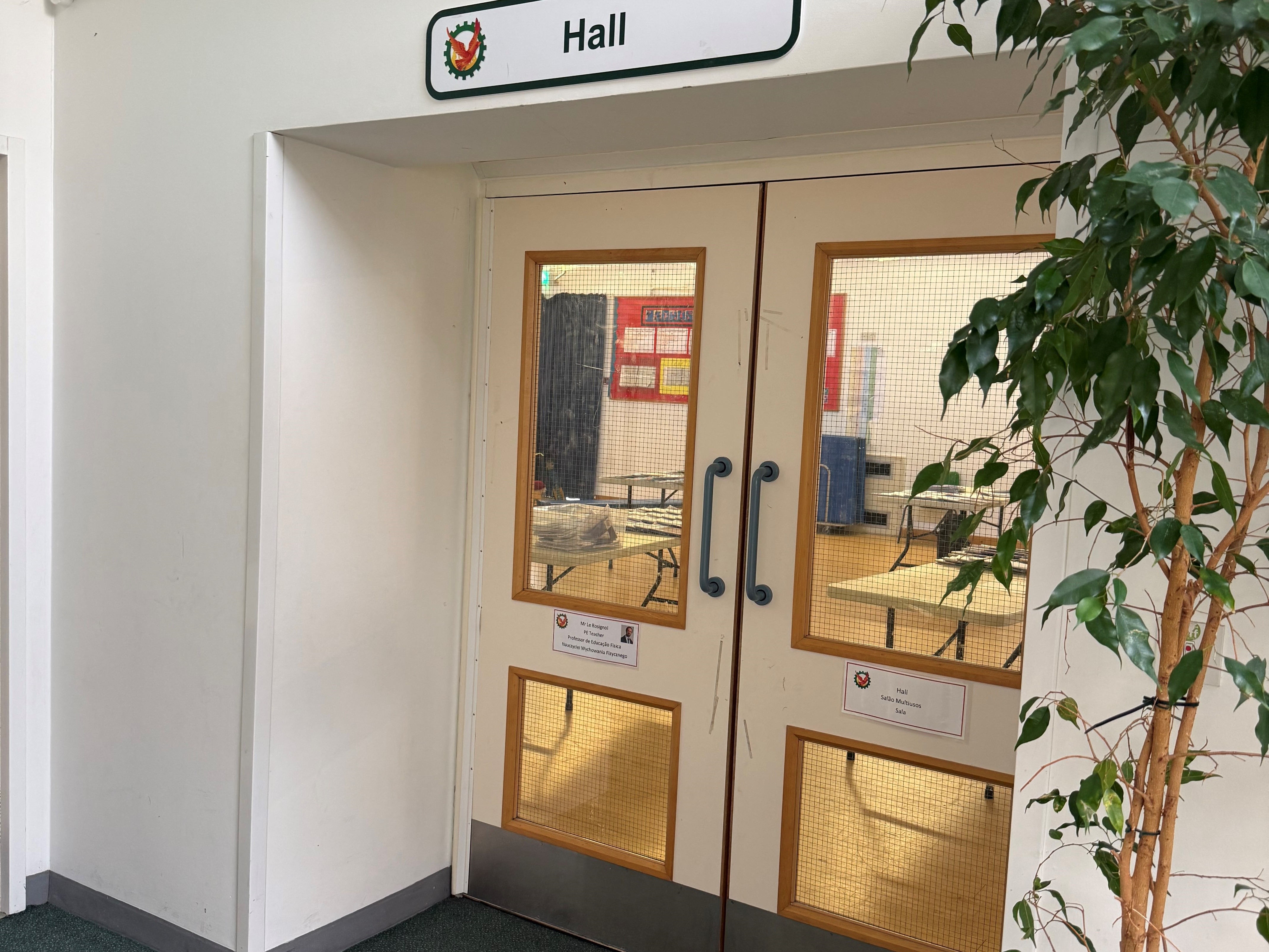 Entrance doors to the school Hall.
