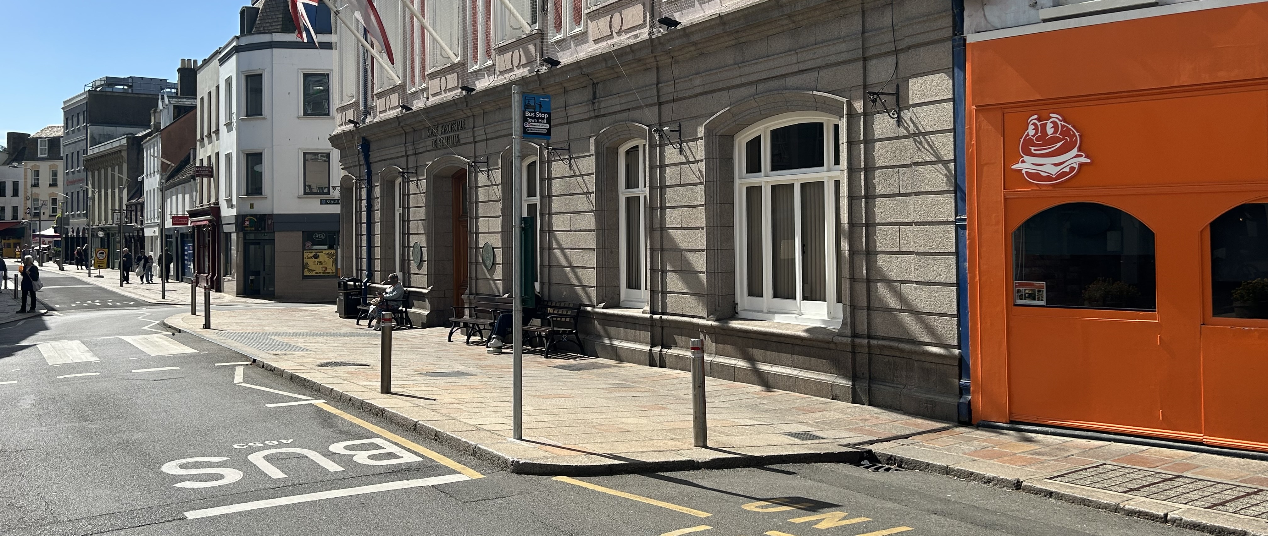 Bus stop outside of St. Helier Town Hall