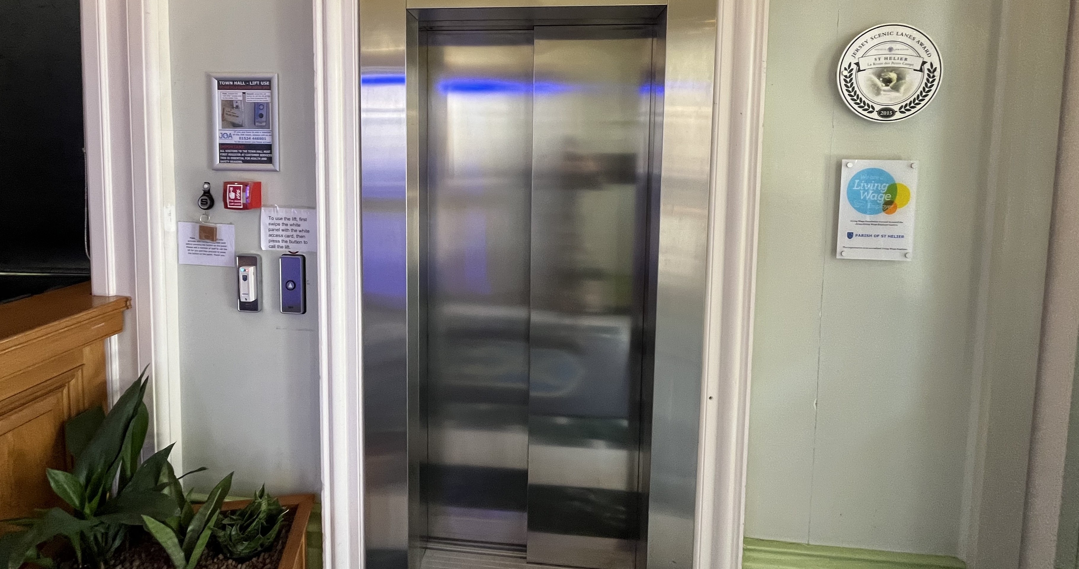 Lift to polling room in St. Helier Town Hall