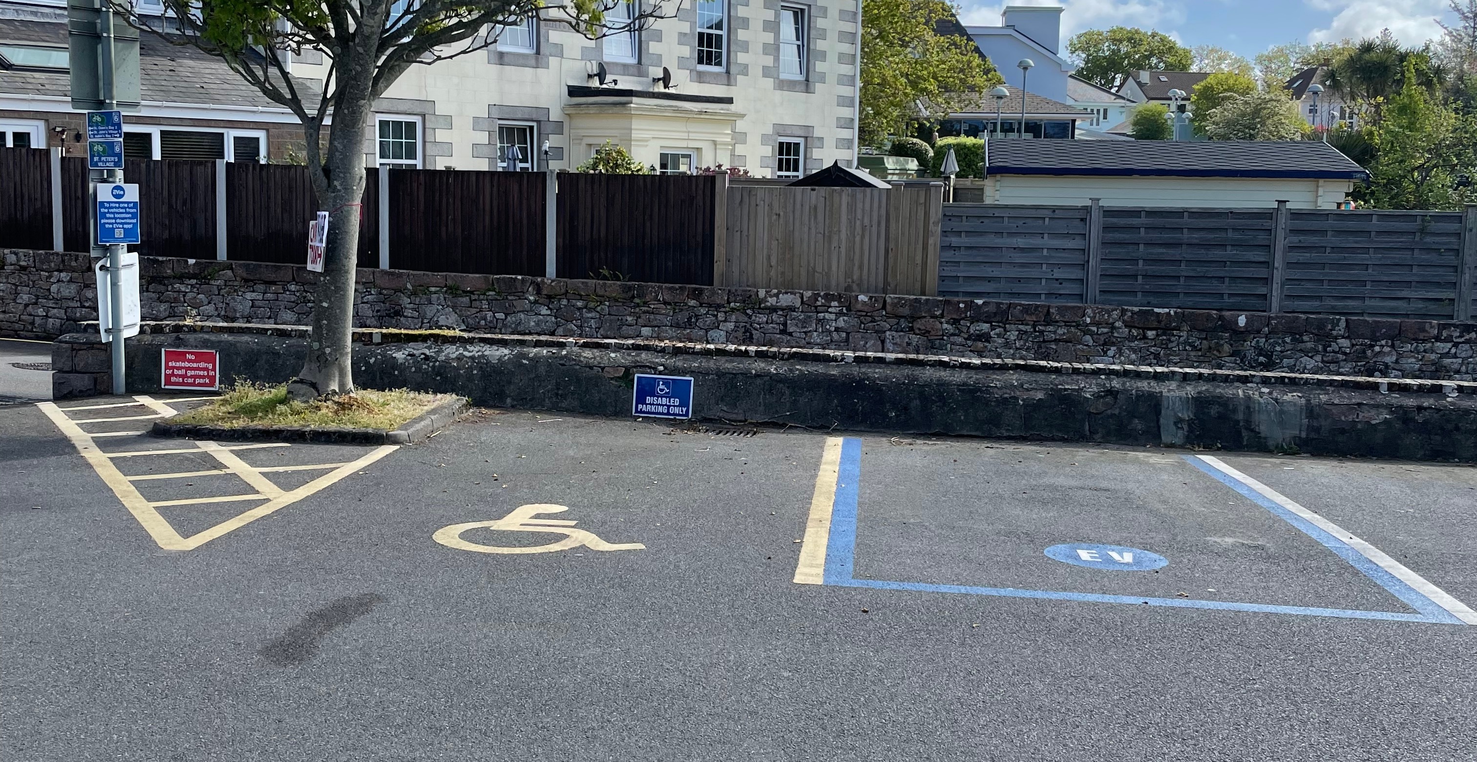 Accessible parking spaces in car park.