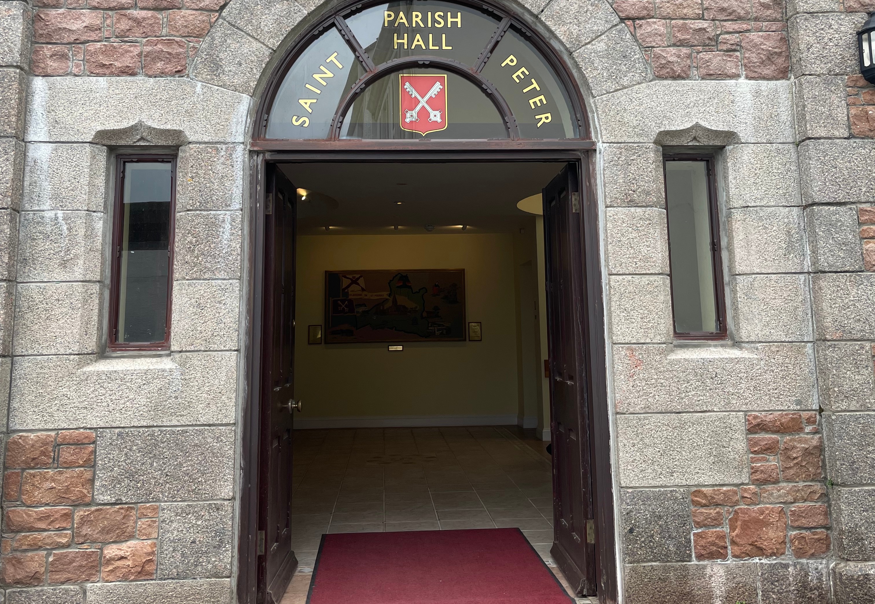 Close-up of entrance to St. Peter's Parish Hall.