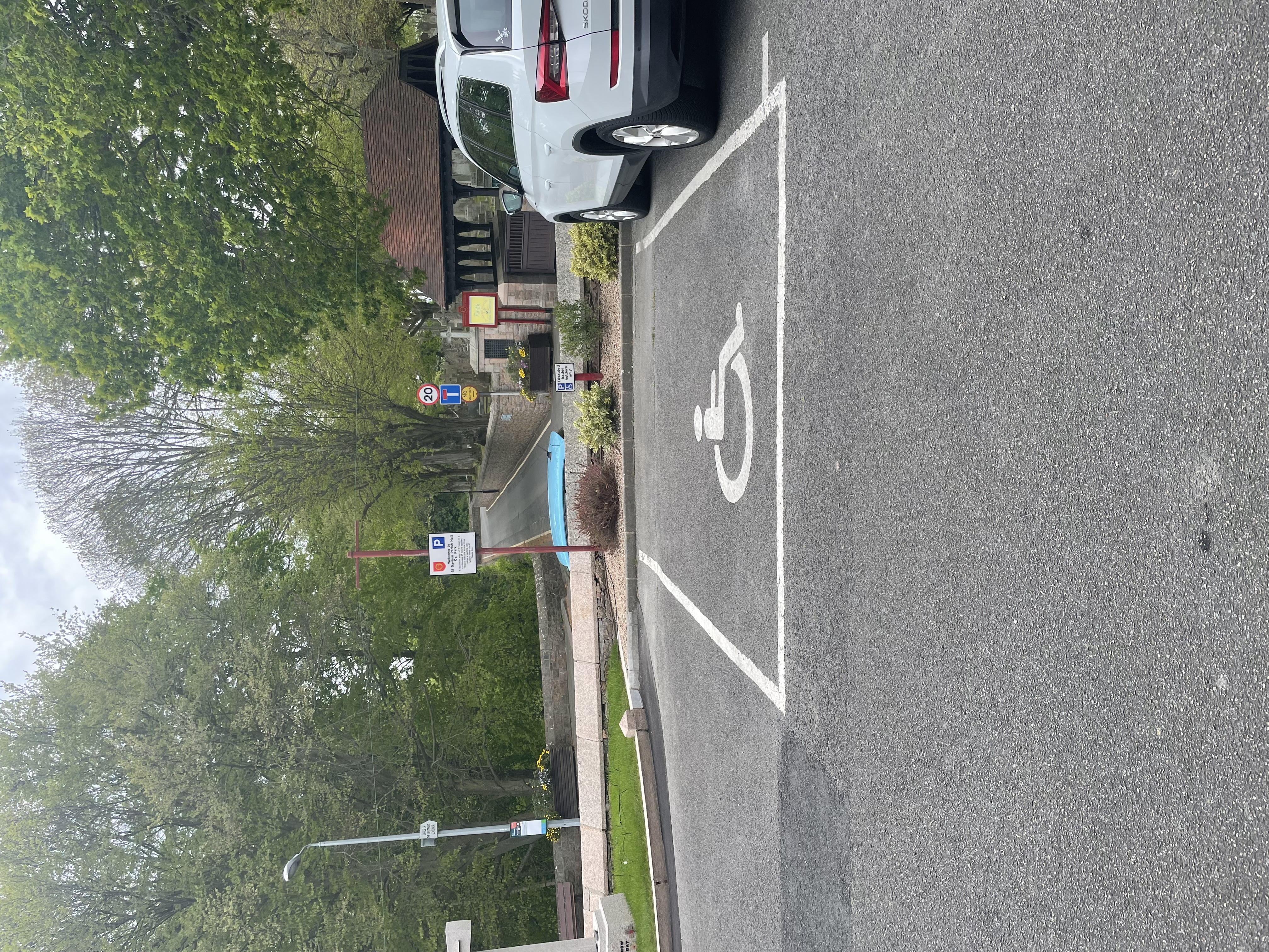 Disabled parking in front of St. Saviour's Parish Hall