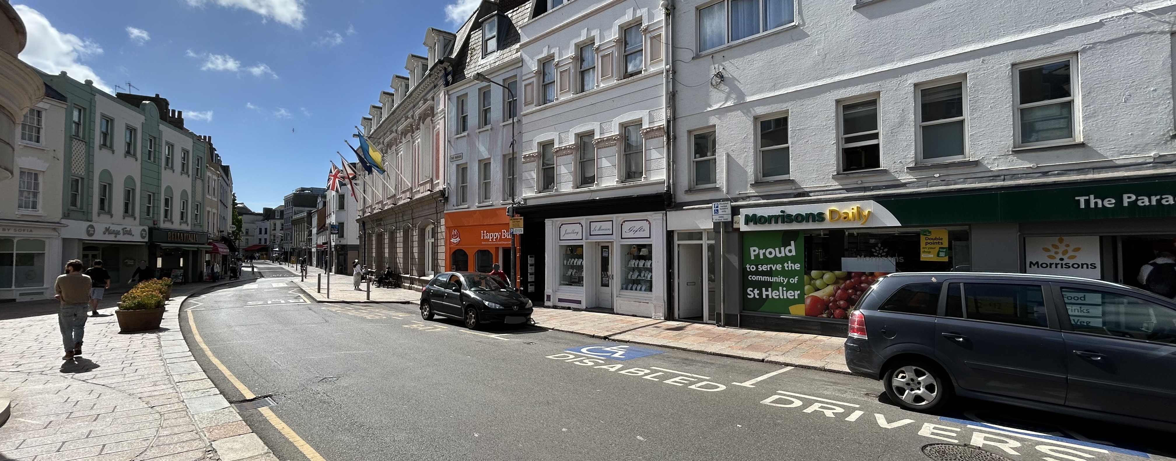 Disabled parking outside of the St. Helier Town Hall